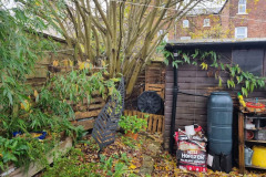 Shady-border-turning-compost-bin-logs-area-for-wildlife